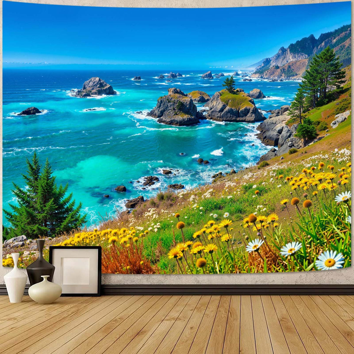 Zussun Nature Forest Tapestry Green Tree Wall Tapestry for Bedroom Aesthetic Plant Stream Pool Landscape Small Tapestries Wall Hanging for Dorm Living Room Decor 48 x 36 Inch