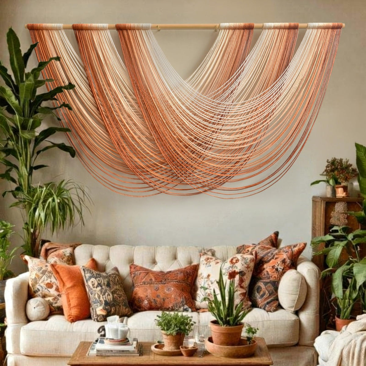 Macrame Wall Hanging Boho Tapestry Dip Dyed Ombre Moss Green 57"W*39"L