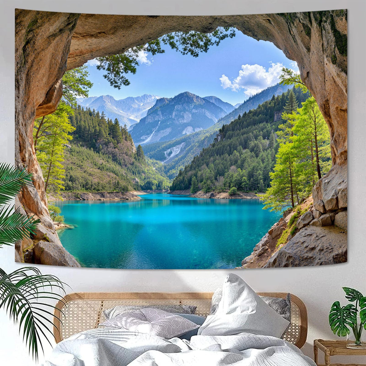Zussun Nature Forest Tapestry Green Tree Wall Tapestry for Bedroom Aesthetic Plant Stream Pool Landscape Small Tapestries Wall Hanging for Dorm Living Room Decor 48 x 36 Inch