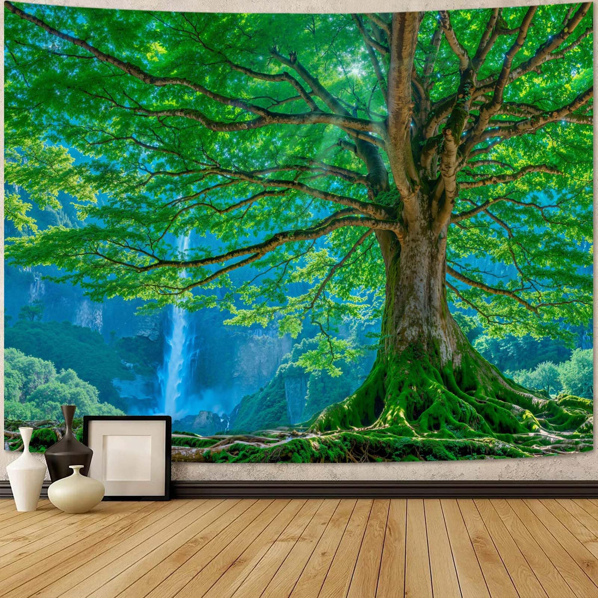 Zussun Nature Forest Tapestry Green Tree Wall Tapestry for Bedroom Aesthetic Plant Stream Pool Landscape Small Tapestries Wall Hanging for Dorm Living Room Decor 48 x 36 Inch