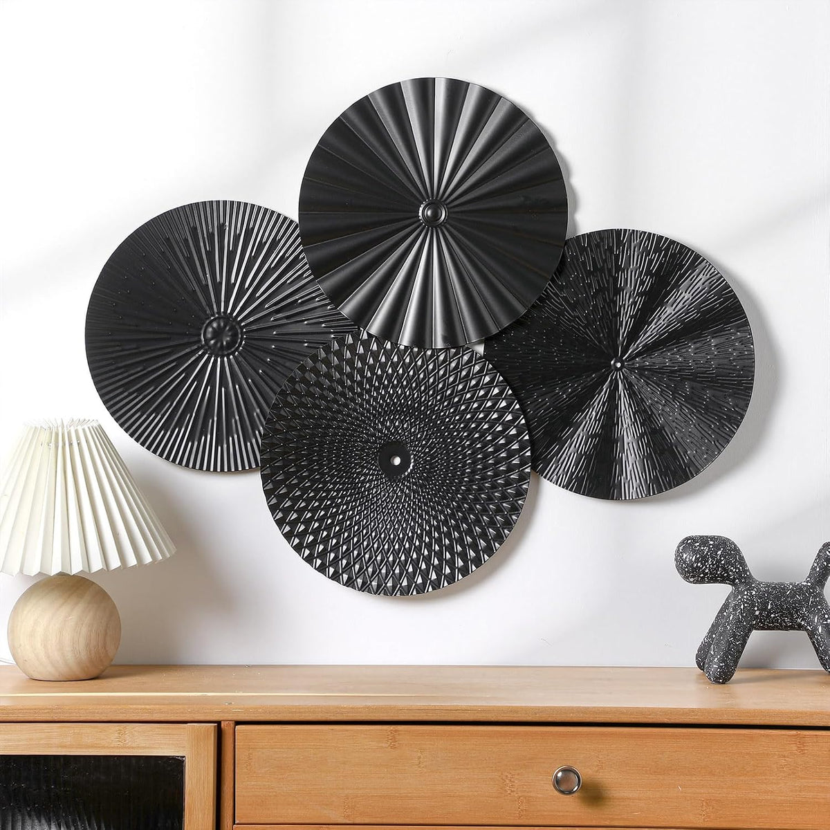 Hicarer 4 Pcs 12 Inch Black Metal Wall Art Decor Modern Sunburst Decor