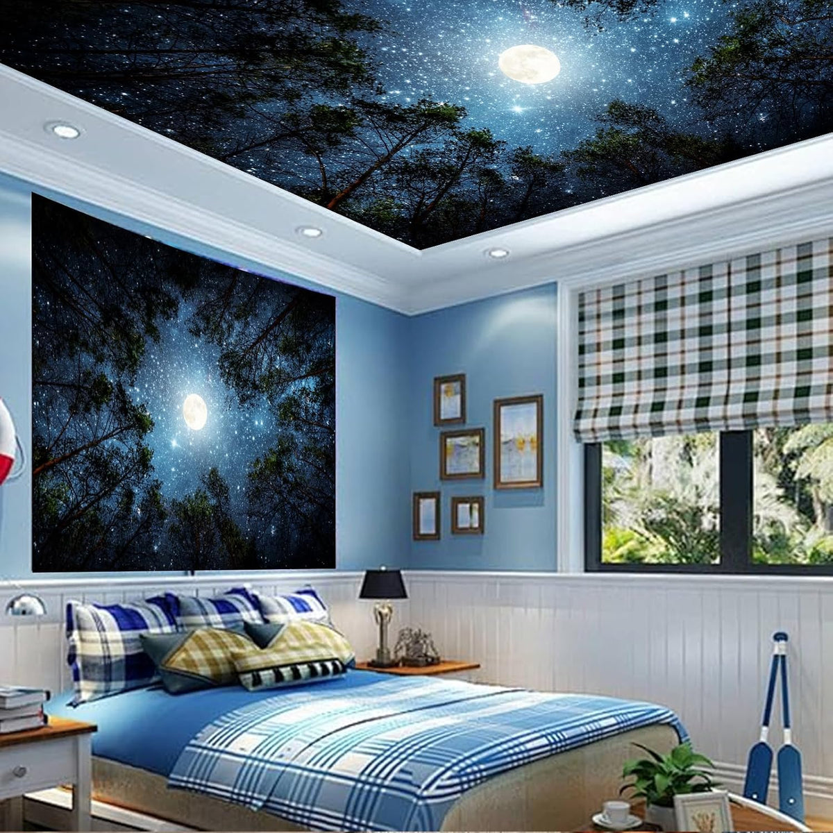 Apdidl Space Ceiling Tapestry for Bedroom, Galaxy Forest Large Wall Hanging