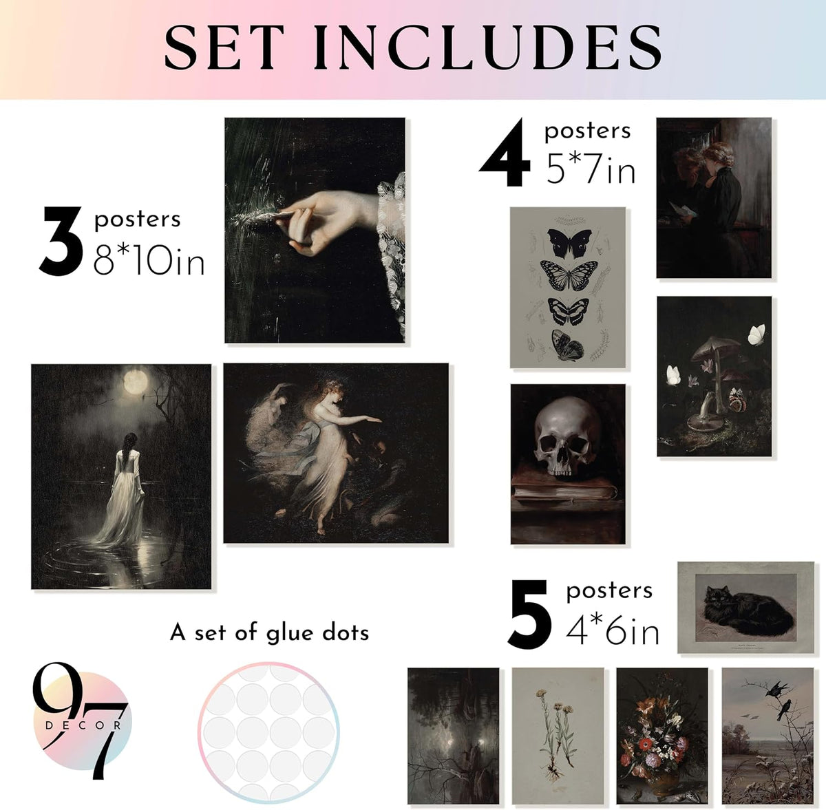 Dark Academia Wall Art Unframed, 12pcs Gothic Prints for Wall Decor