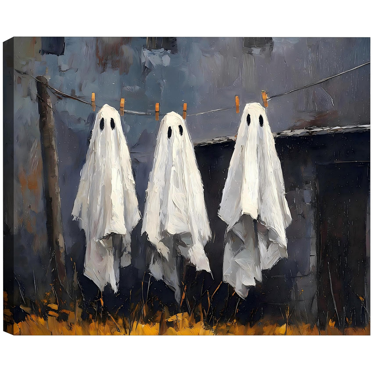 Framed Halloween Ghost Bathroom Canvas Wall Art 8x12 In, Funny Spooky Toilet Scene Canvas Prints Artwork, Dark Halloween Wall Decor Pictures for Office Home Decoration