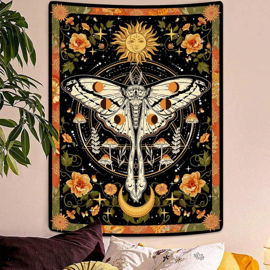 Aipon Orange Moth Tapestry Boho Retro Floral Flowers Tapestries Aesthetic Vintage Mushroom Tapestries for Bedroom Indie Small Tapestry Wall Hanging for Living Room Dorm (30'' × 40'', Orange)