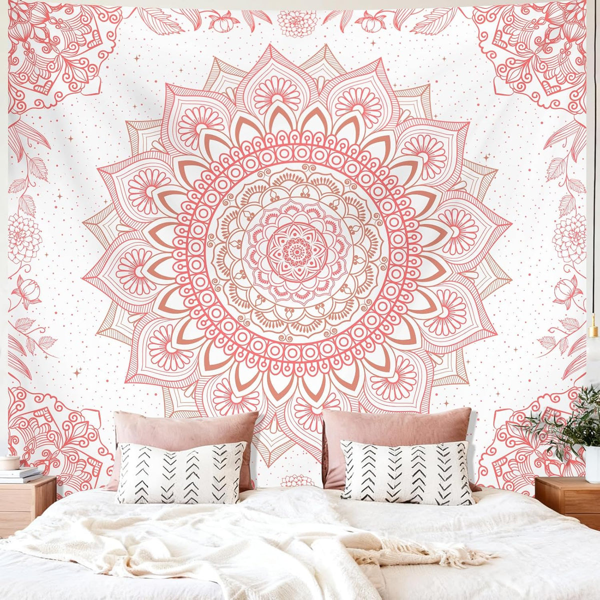 Apdidl Pink Boho Wall Tapestry for Bedroom,Mandala Bohemian Tapestries Girl