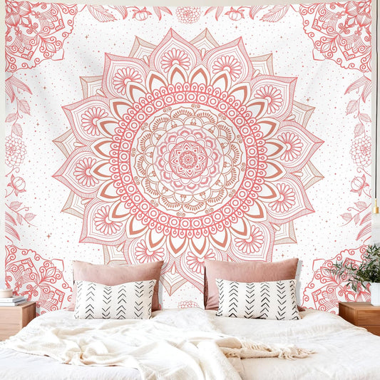 Apdidl Pink Boho Wall Tapestry for Bedroom,Mandala Bohemian Tapestries Girl
