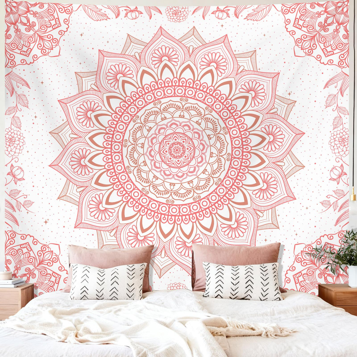 Green Boho Mandala Tapestry for Bedroom, Large Hippie Ceiling Wall Hanging