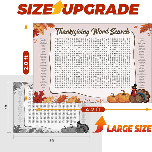 WBCPATY Giant Thanksgiving Word Search Poster, 53" X 36" Jumbo Holiday Word Find Wall Poster, Wall Game with 64 Words for Family Holiday Party Activity