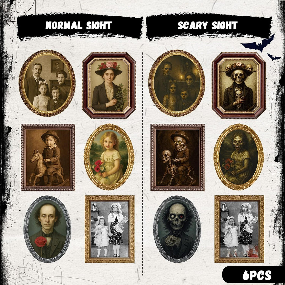 Halloween Decorations Indoor Scary, 3D Changing Face Moving Portraits 6Pack