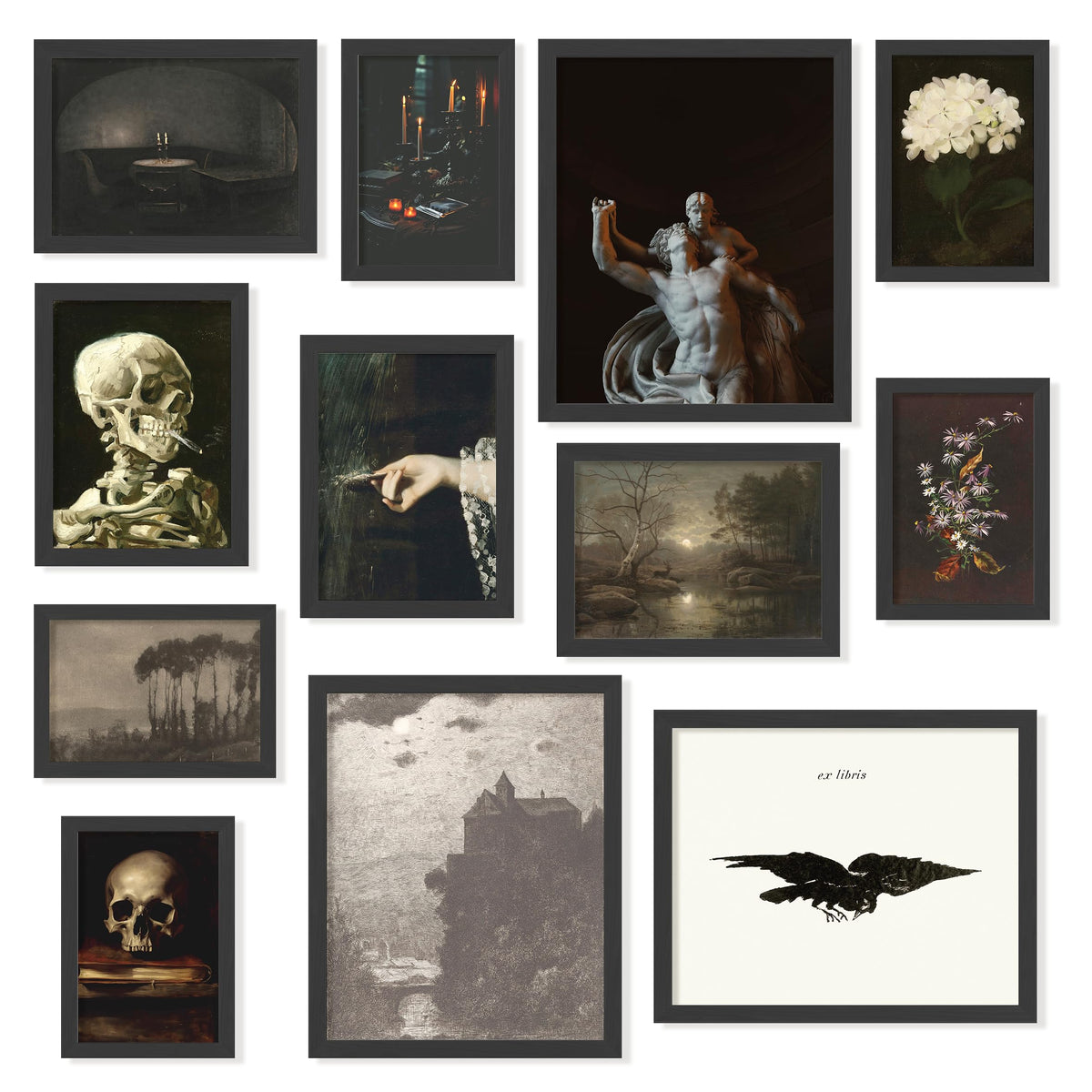 Dark Academia Wall Art Unframed, 12pcs Gothic Prints for Wall Decor