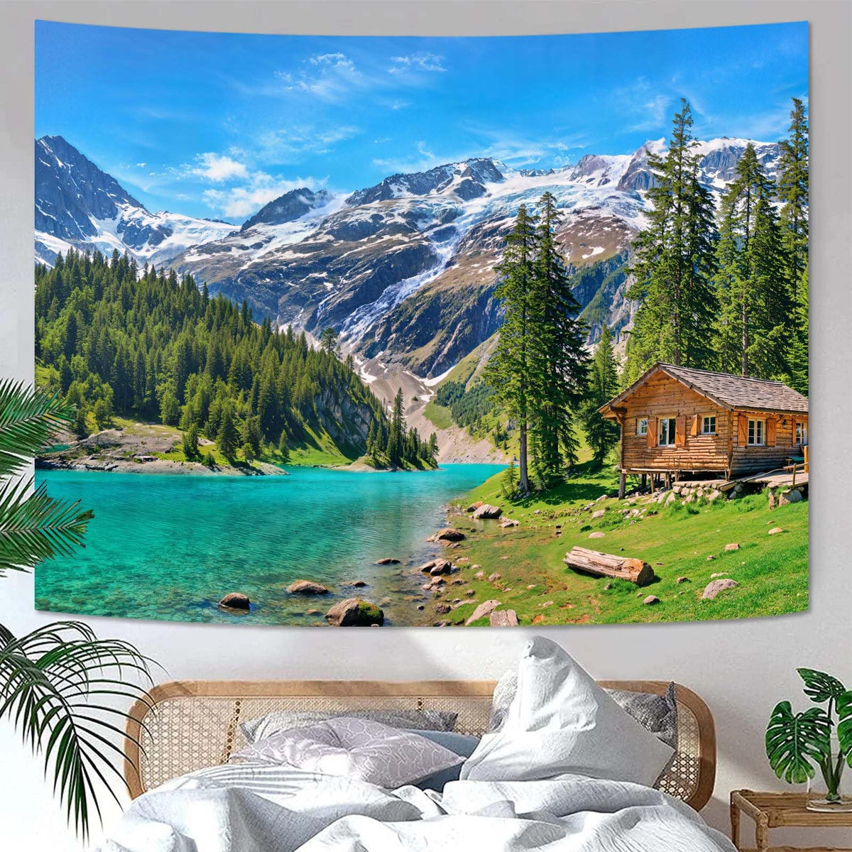 Zussun Nature Forest Tapestry Green Tree Wall Tapestry for Bedroom Aesthetic Plant Stream Pool Landscape Small Tapestries Wall Hanging for Dorm Living Room Decor 48 x 36 Inch