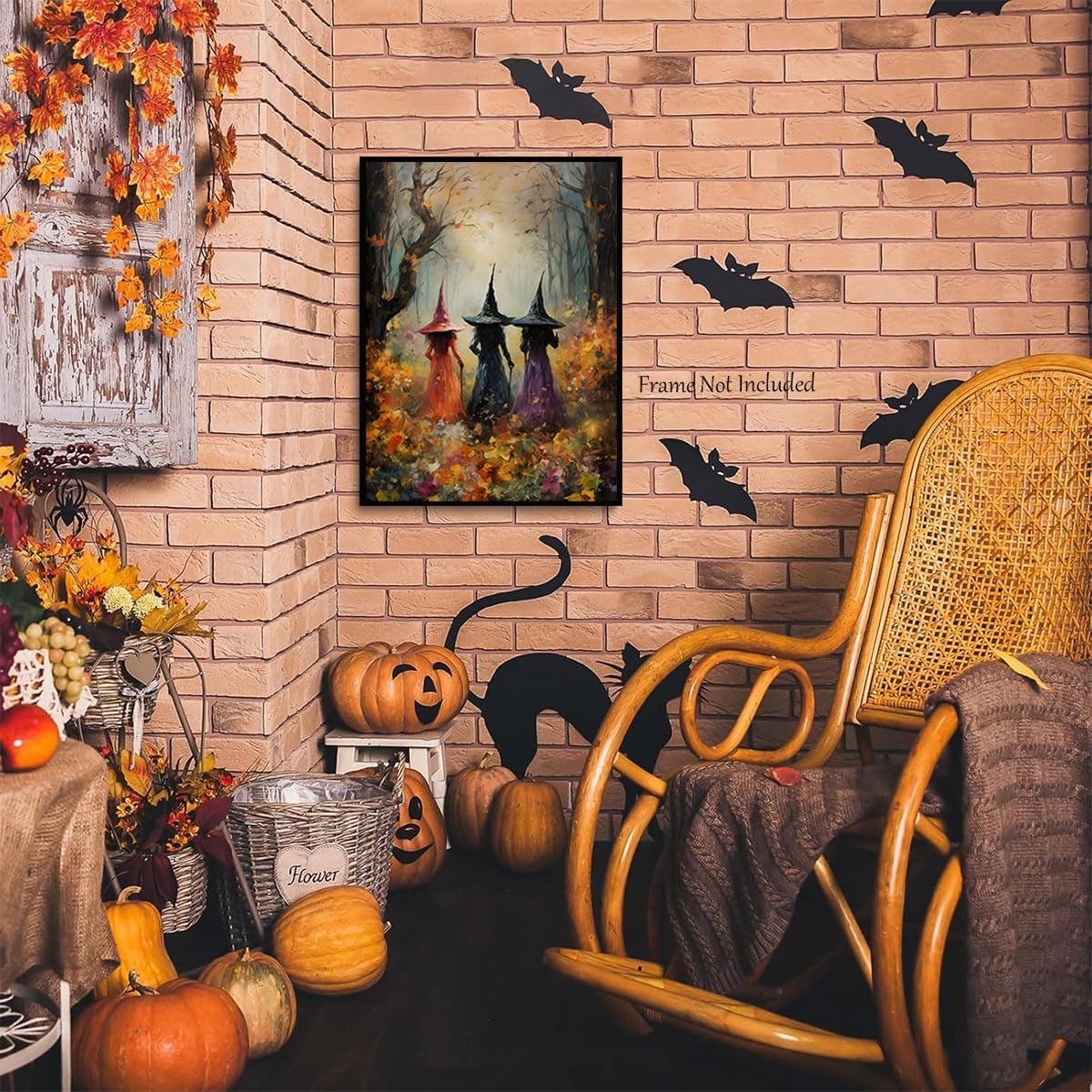 ILLBDR Halloween Three Witches Canvas Wall Art Poster 12x16 inch