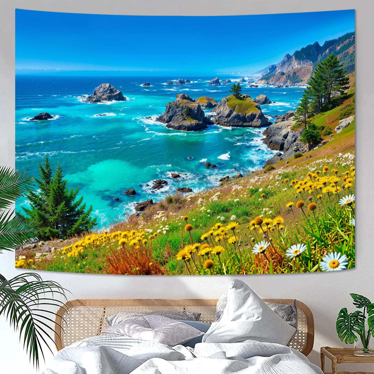 Zussun Nature Forest Tapestry Green Tree Wall Tapestry for Bedroom Aesthetic Plant Stream Pool Landscape Small Tapestries Wall Hanging for Dorm Living Room Decor 48 x 36 Inch