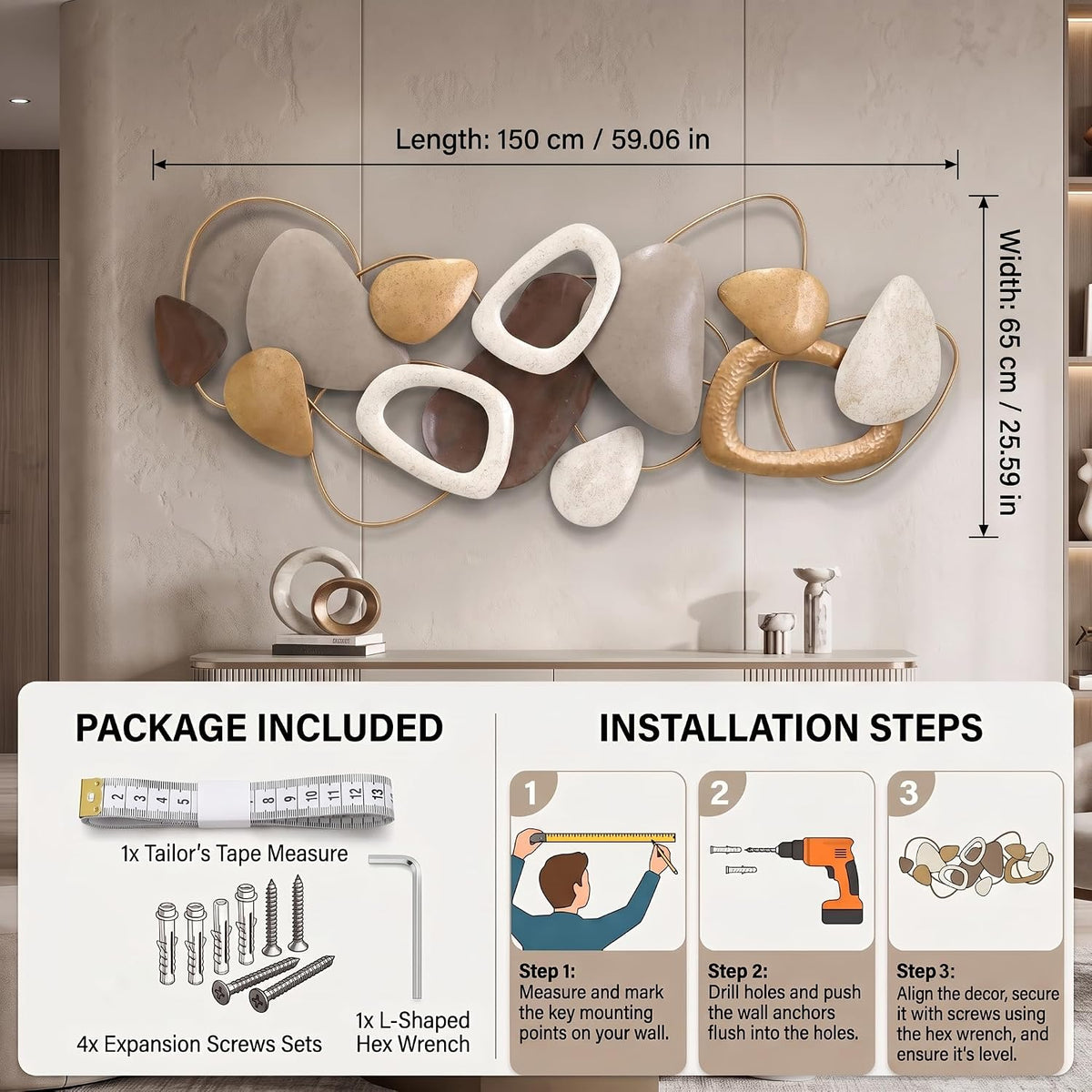 Tevqemi Large 3D Metal Wall Decor, Nature-Inspired Design