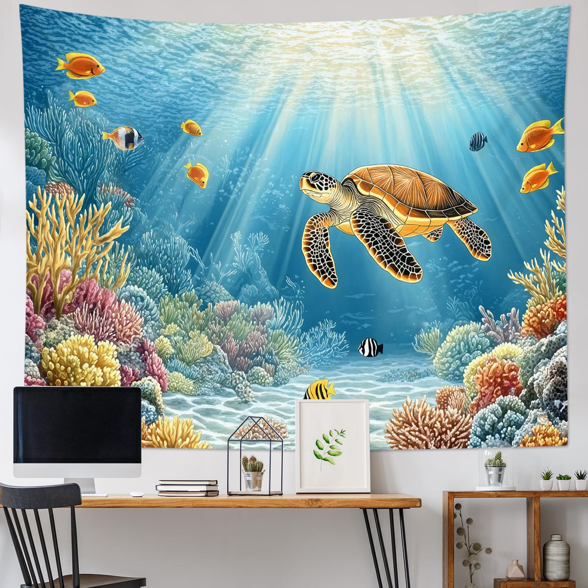 HVEST Ocean Beach Tapestry Wall Hanging, Sunset Seabird and Beach with Grass Wall Tapestry Natural Landscape Tapestries for Bedroom Living Room Dorm Decoration, 60x40 Inches