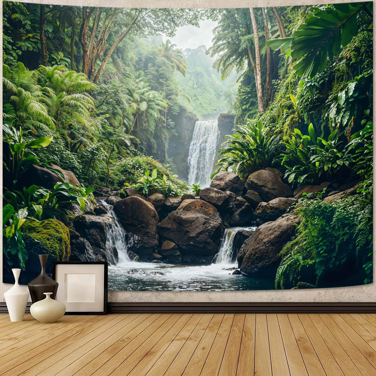 Zussun Nature Forest Tapestry Green Tree Wall Tapestry for Bedroom Aesthetic Plant Stream Pool Landscape Small Tapestries Wall Hanging for Dorm Living Room Decor 48 x 36 Inch
