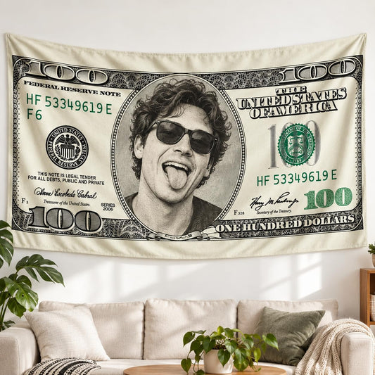 Custom Photo Tapestry, Personalized Funny 100 Dollar Bill Inspired Wall Hanging, Upload Your Face Picture, Novelty Money Style Room Decor, Custom Gift for Men Women Friends Family Birthday Party