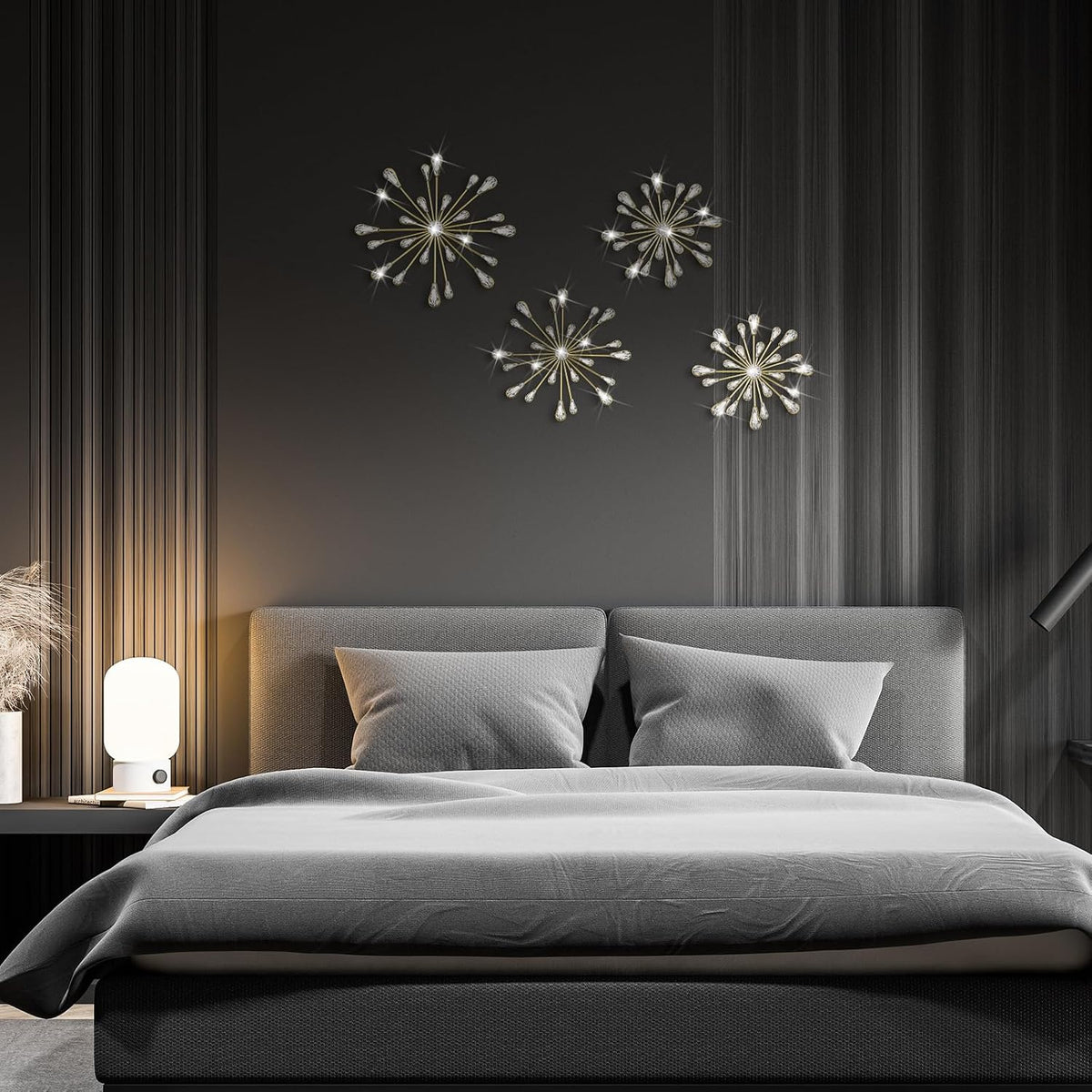 Hicarer 4 Pcs Starburst Wall Decor, Bling Metal Wall Art, Gold