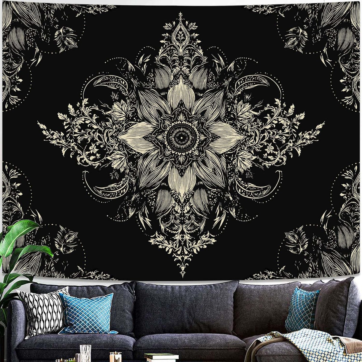 Lifeel Black and White Floral Tapestry, Boho Aesthetic Tapestries, Wall Hanging for Bedroom Living Room Dorm