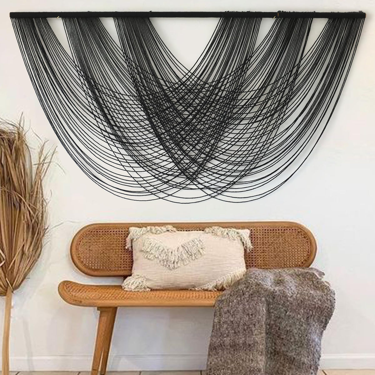 Macrame Wall Hanging Boho Tapestry Dip Dyed Ombre Moss Green 57"W*39"L