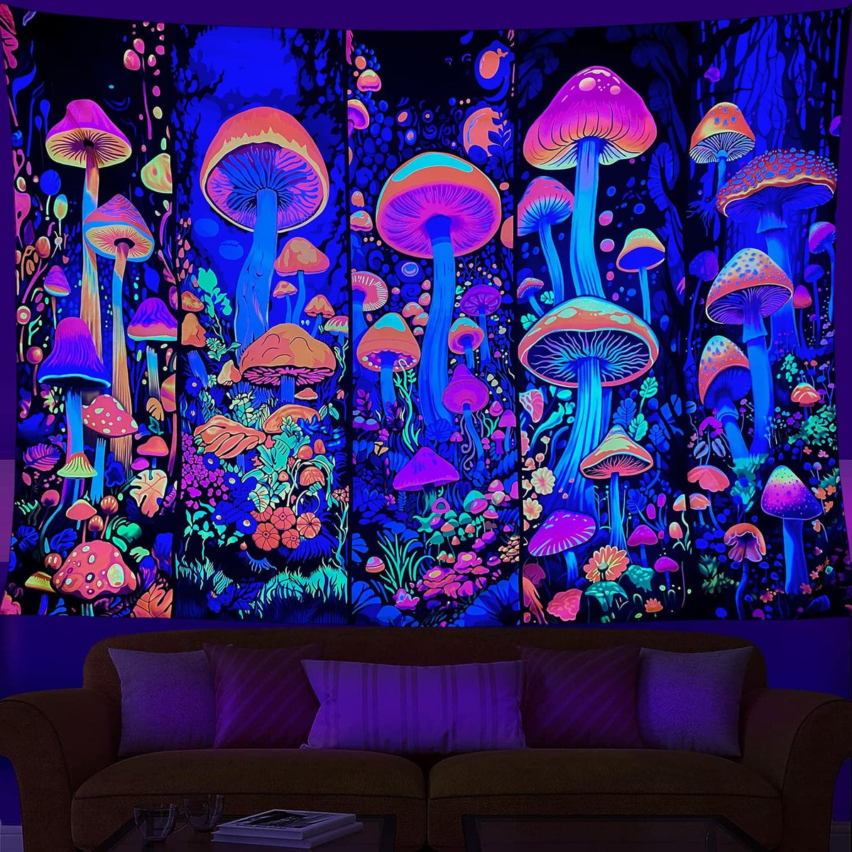 ARTCREATOR Black Light Art Halloween Wall Decor Trippy Blacklight Horror Face Tapestry, UV Reactive Tapestries Glow in The Dark Party Tapestry for Bedroom, Living Room (29" x 37")