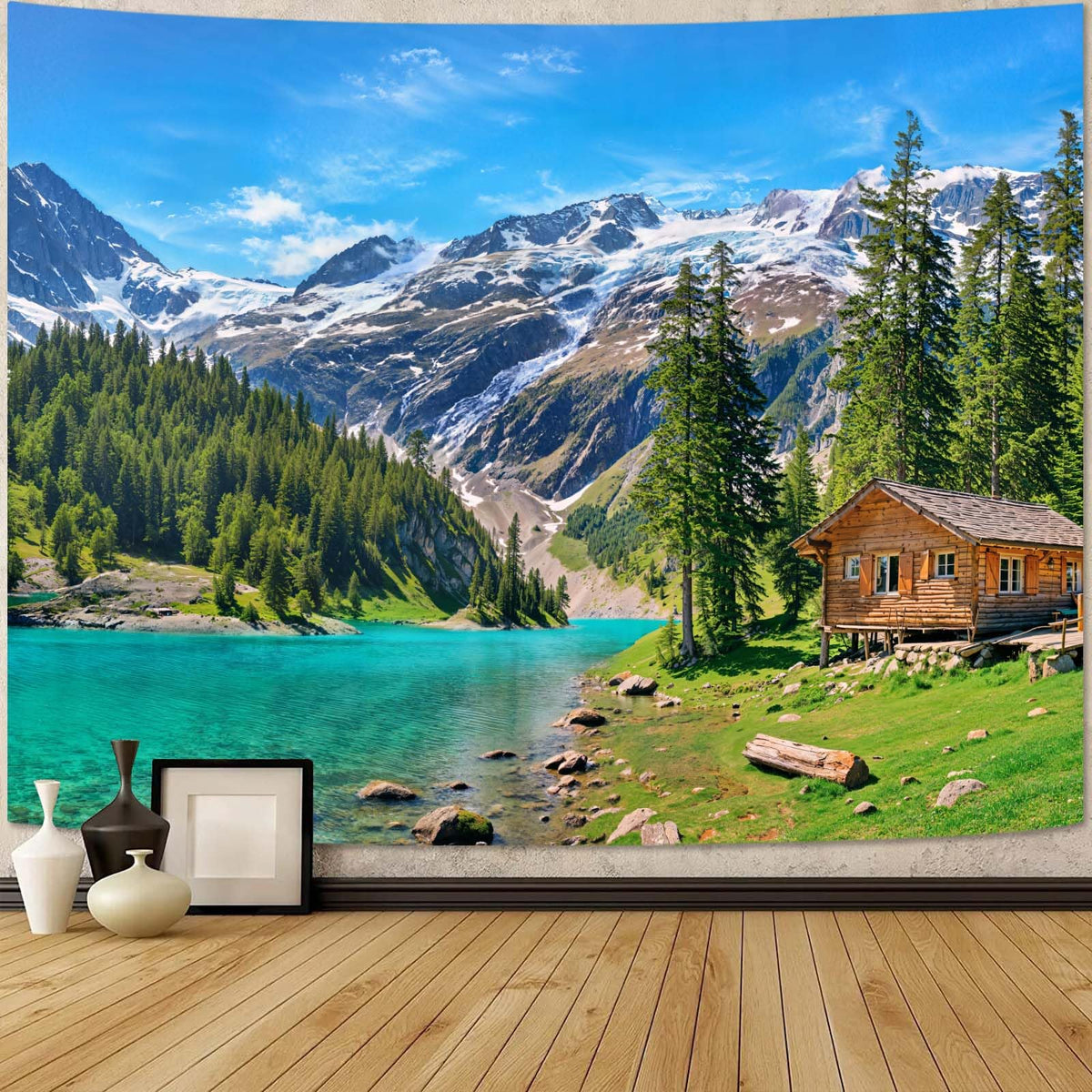 Zussun Nature Forest Tapestry Green Tree Wall Tapestry for Bedroom Aesthetic Plant Stream Pool Landscape Small Tapestries Wall Hanging for Dorm Living Room Decor 48 x 36 Inch