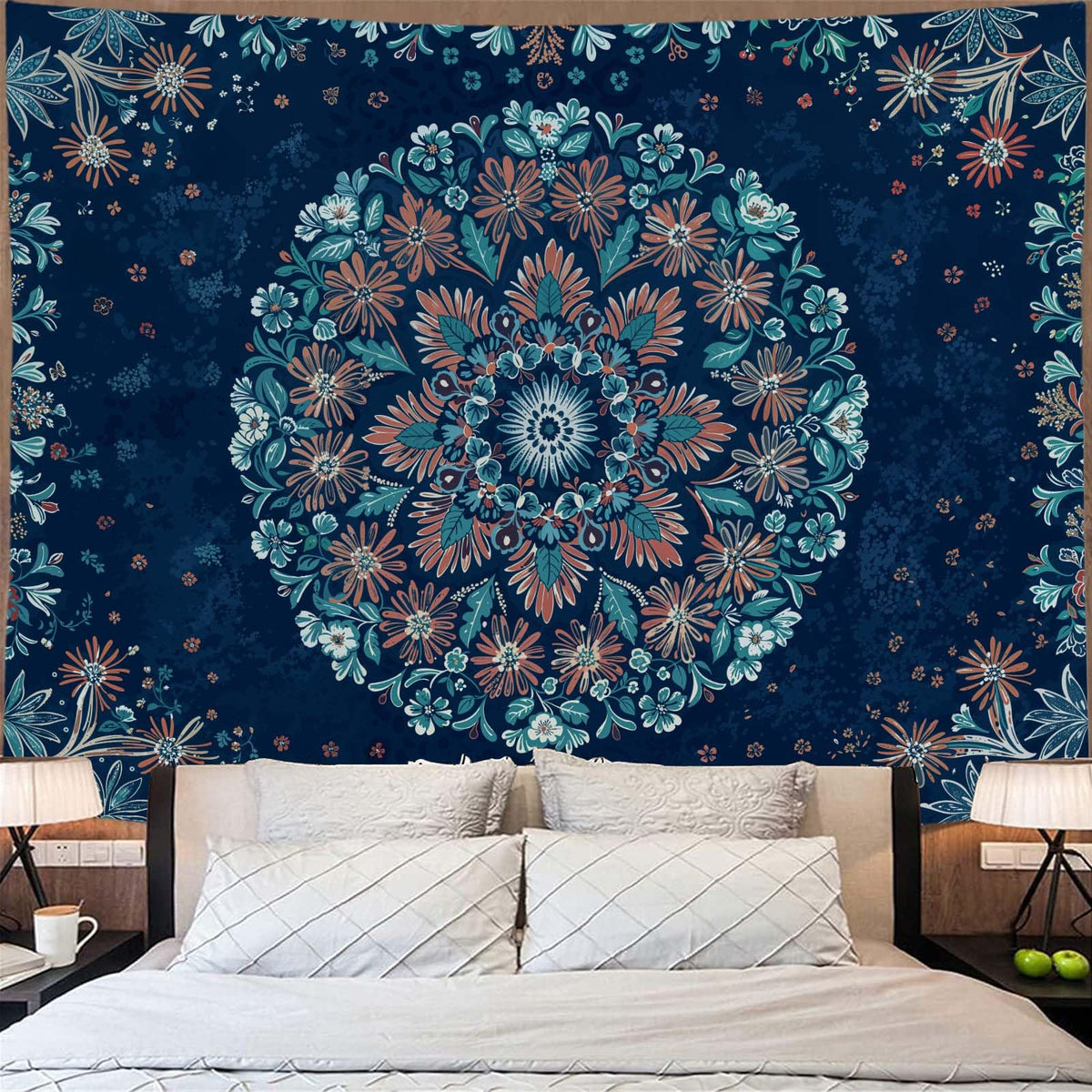 Fowocu Boho Floral Mandala Tapestry Wall Hanging Bohemian Flower Medallion Tapestry Aesthetic Beige Brown Hippie Indian Small Tapestries for Bedroom Living Room Dorm Decor 40 x 30 Inch