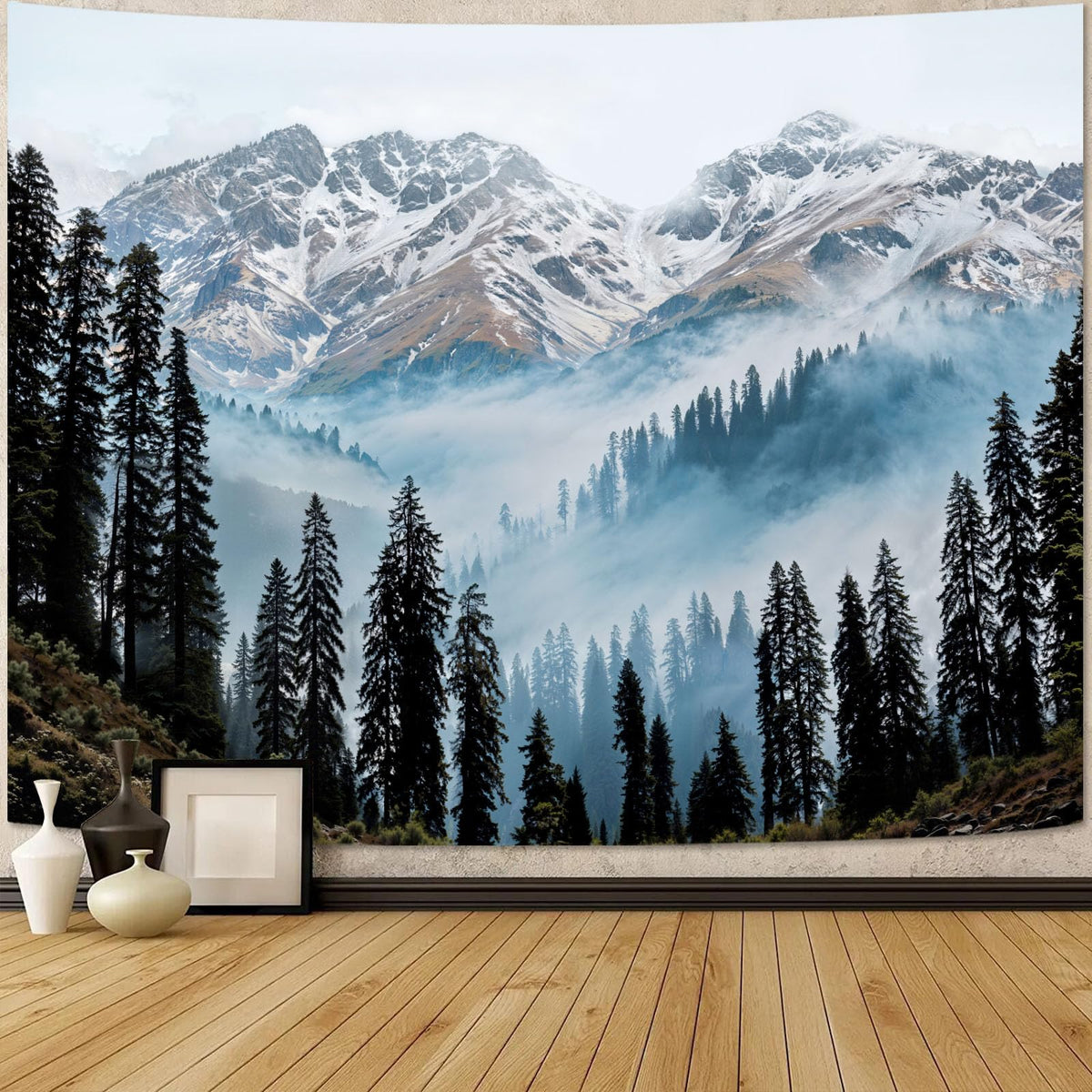 Zussun Nature Forest Tapestry Green Tree Wall Tapestry for Bedroom Aesthetic Plant Stream Pool Landscape Small Tapestries Wall Hanging for Dorm Living Room Decor 48 x 36 Inch