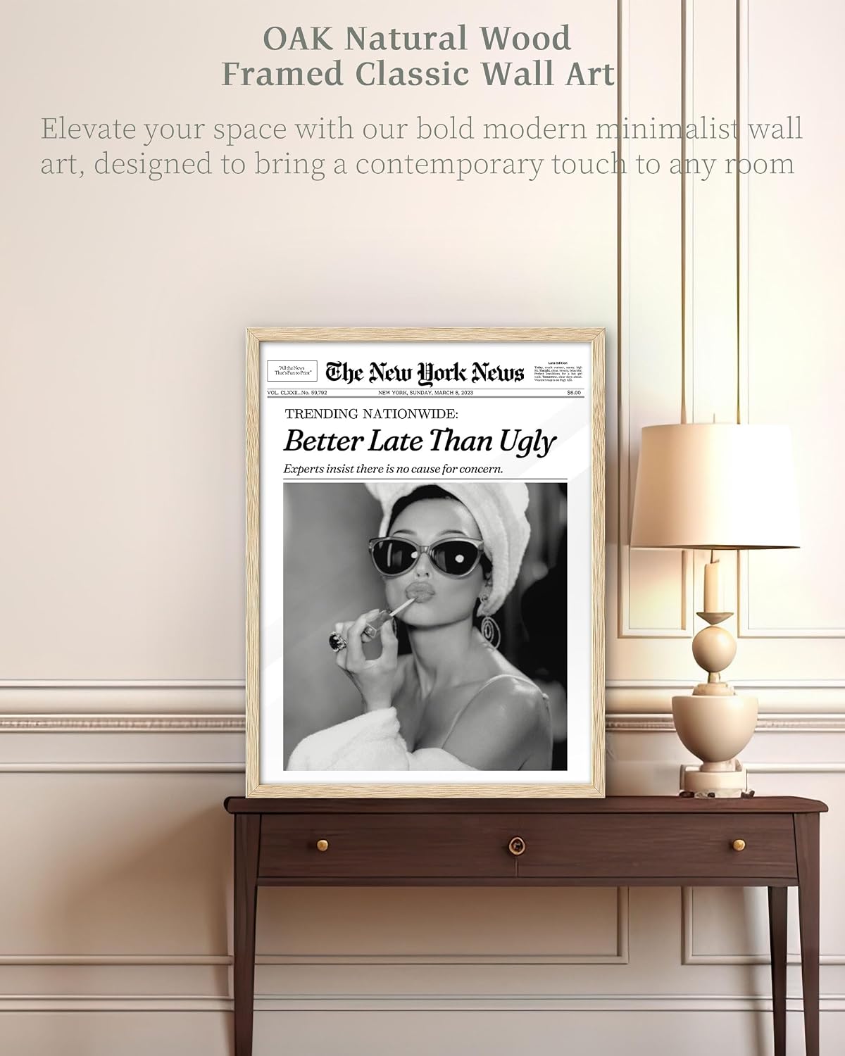 iHery 12x16in Audrey Hepburn Better Late Than Ugly Framed Bathroom Art