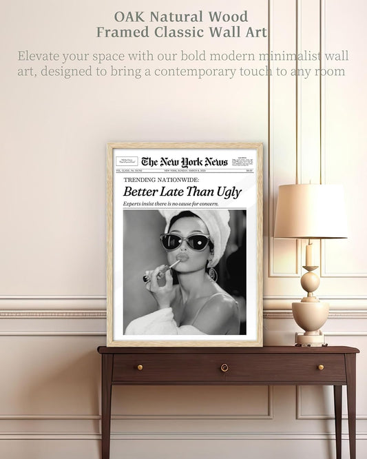 iHery 12x16in Audrey Hepburn Better Late Than Ugly Framed Bathroom Art