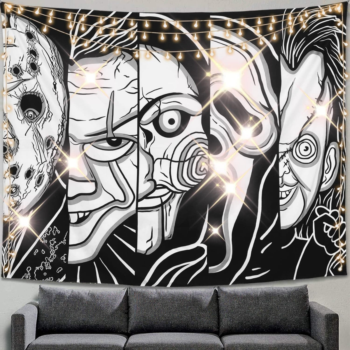 ARTCREATOR Black Light Art Halloween Wall Decor Trippy Blacklight Horror Face Tapestry, UV Reactive Tapestries Glow in The Dark Party Tapestry for Bedroom, Living Room (29" x 37")