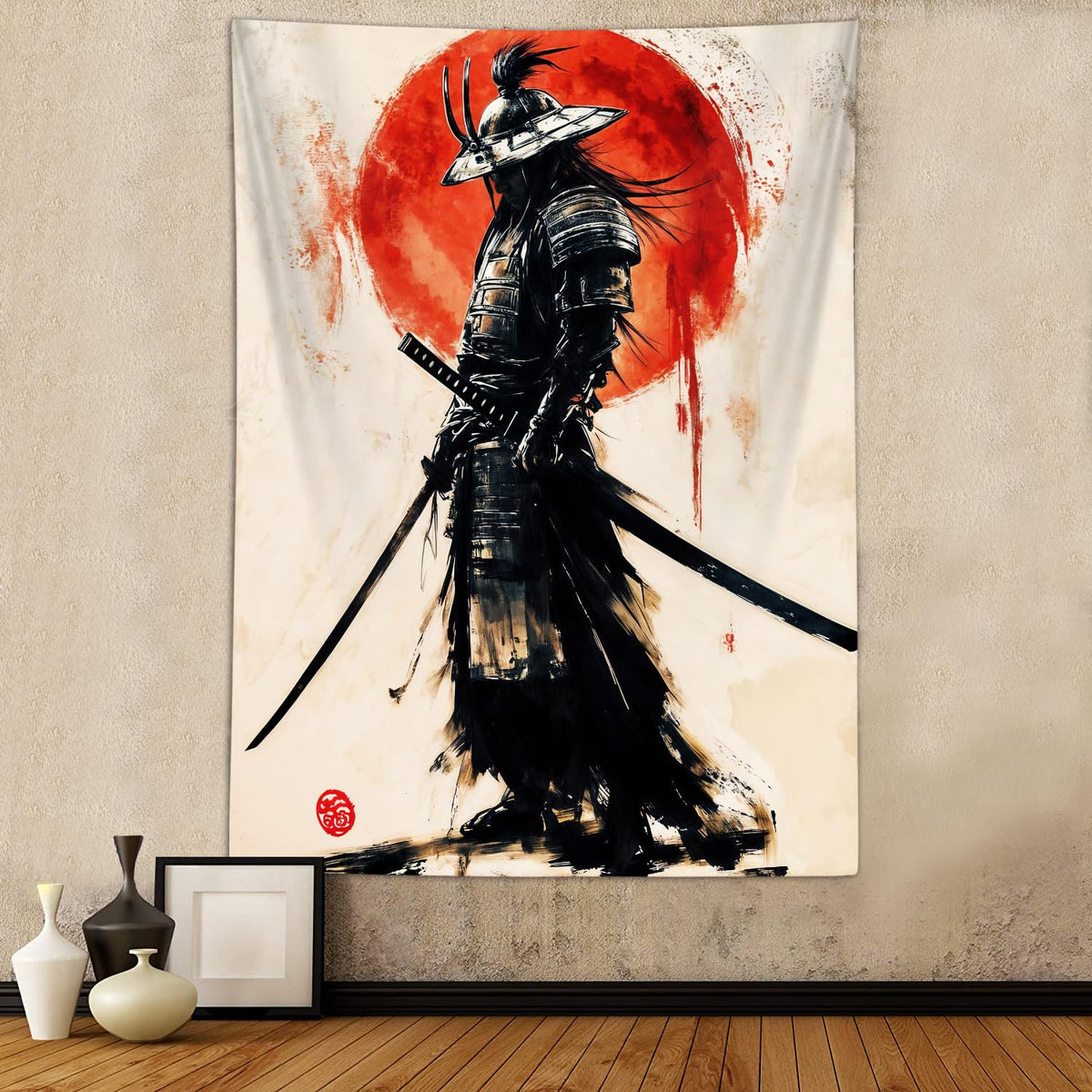Sanzugh Japanese Yin Yang Koi Fish Tapestry, Cool Red and Black Anime Sakura Art Tapestries Vertical Wall Hanging for Men Bedroom Living Room Office Decor 40X60, Asian Cherry Blossoms Posters