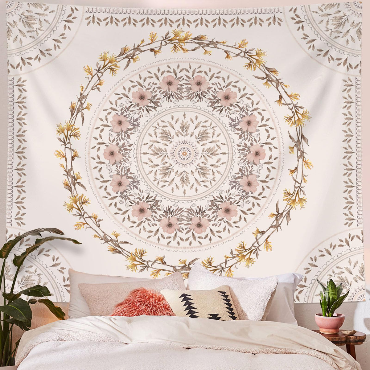 Lifeel Black and White Floral Tapestry, Boho Aesthetic Tapestries, Wall Hanging for Bedroom Living Room Dorm