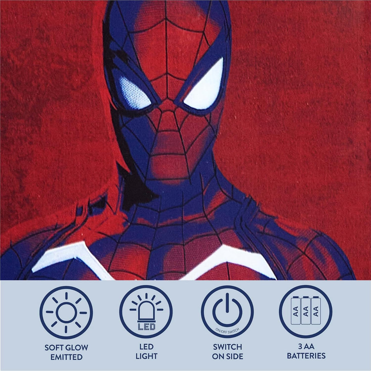 Marvel Spiderman Dual LED Wall Art,Superhero Décor, Red & Blue Comic Style Print, Official Framed Artwork for Kids Room, Bedroom, or Game Room,16"x16"