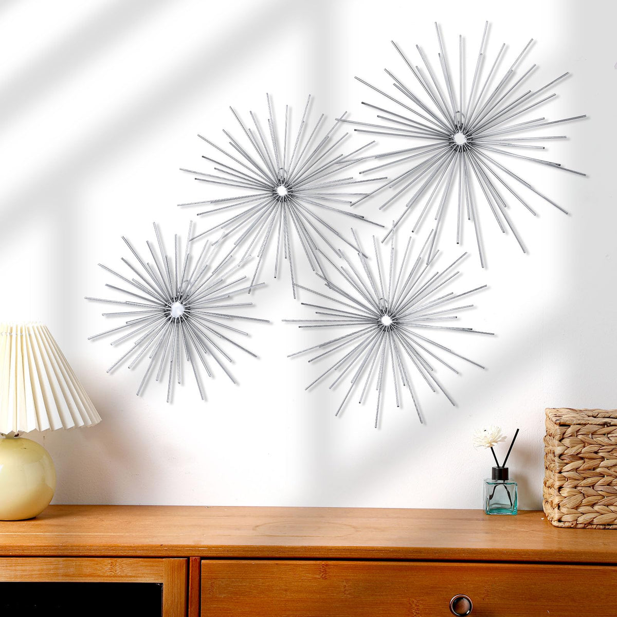 Shimeyao 4 Pcs Black Starburst Wall Decor Metal 3D Spike Wall Art Set