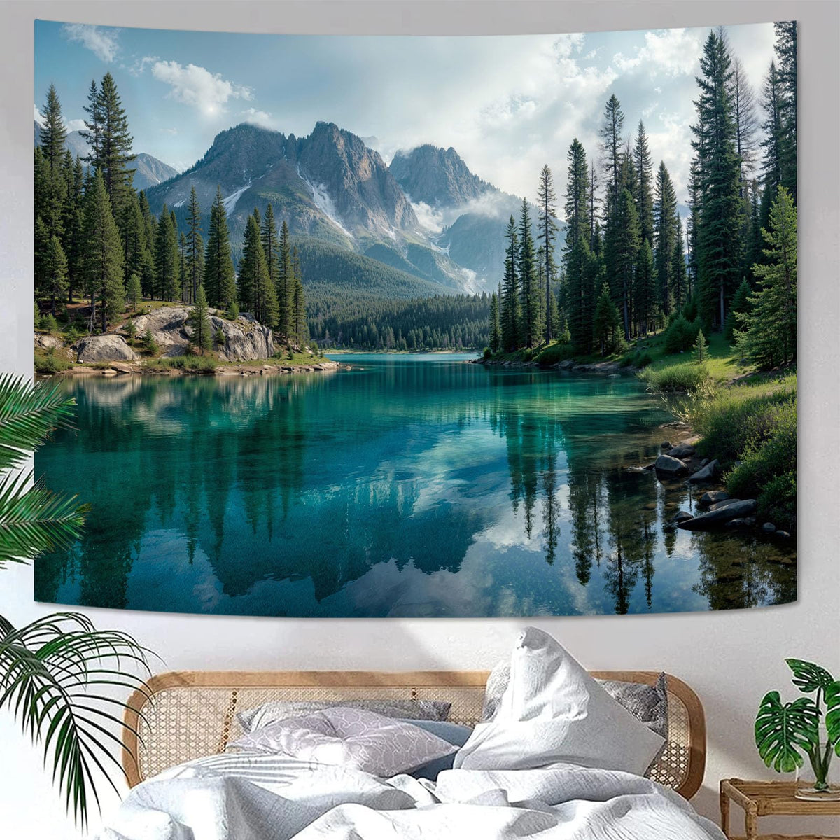 Zussun Nature Forest Tapestry Green Tree Wall Tapestry for Bedroom Aesthetic Plant Stream Pool Landscape Small Tapestries Wall Hanging for Dorm Living Room Decor 48 x 36 Inch
