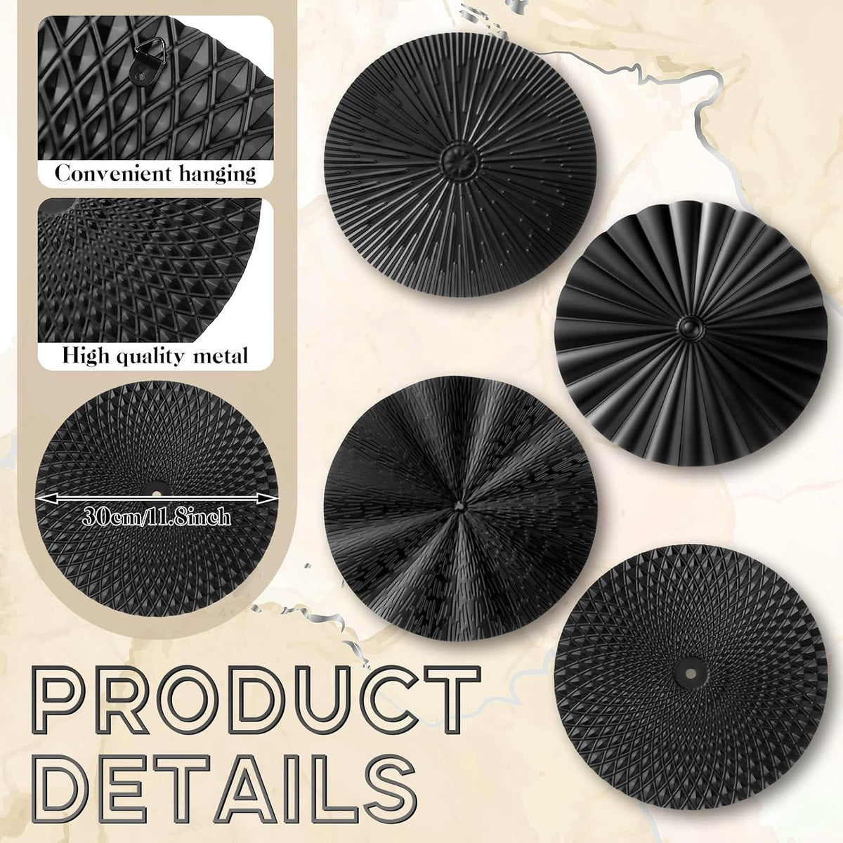 Hicarer 4 Pcs 12 Inch Black Metal Wall Art Decor Modern Sunburst Decor