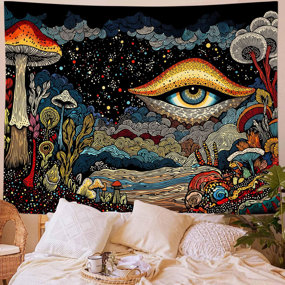 Yeoiat Mushroom Tapestry Hippie Tapestry for Bedroom Cute Tapestries Aesthetic Wall Tapestries Hanging for Bedroom Dorm Living Room (Mushroom, 36.00" X 48.00")