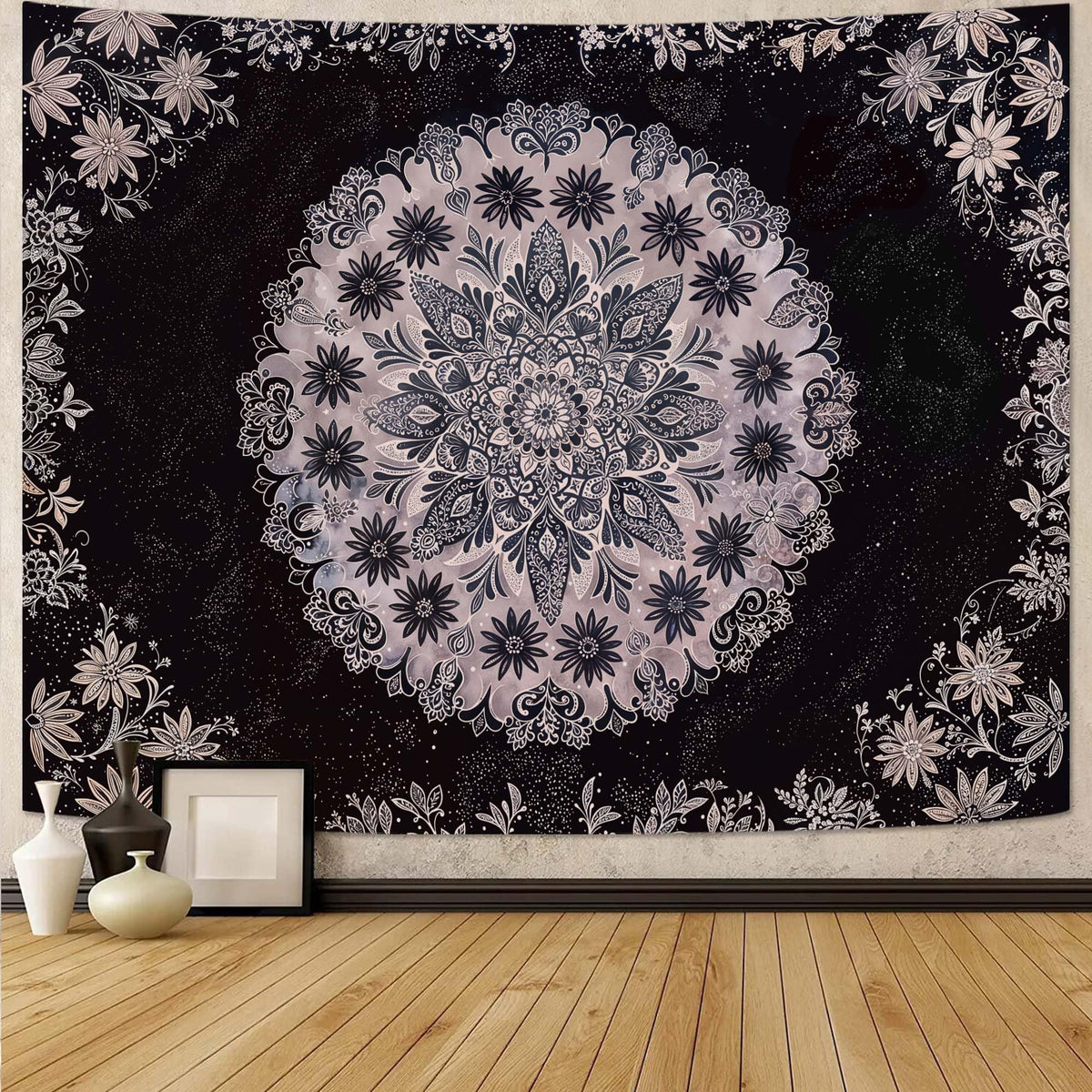 Fowocu Boho Floral Mandala Tapestry Wall Hanging Bohemian Flower Medallion Tapestry Aesthetic Beige Brown Hippie Indian Small Tapestries for Bedroom Living Room Dorm Decor 40 x 30 Inch