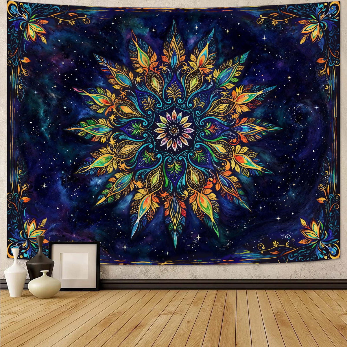Fowocu Boho Floral Mandala Tapestry Wall Hanging Bohemian Flower Medallion Tapestry Aesthetic Beige Brown Hippie Indian Small Tapestries for Bedroom Living Room Dorm Decor 40 x 30 Inch