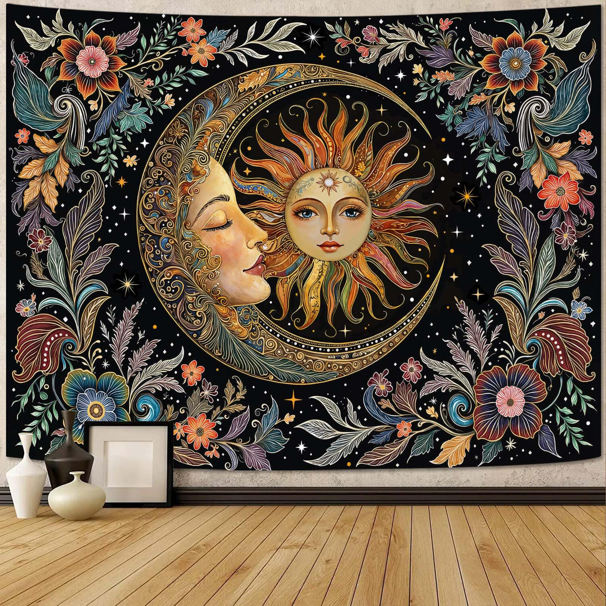 Fungarth Skeleton Butterfly Tapestry Pink Skull Hippie Mushroom Plants Tapestry for Bedroom Moon phase Aesthetic Tapestries Wall Hanging for Living Room Dorm (Pink, 48” x 36”)