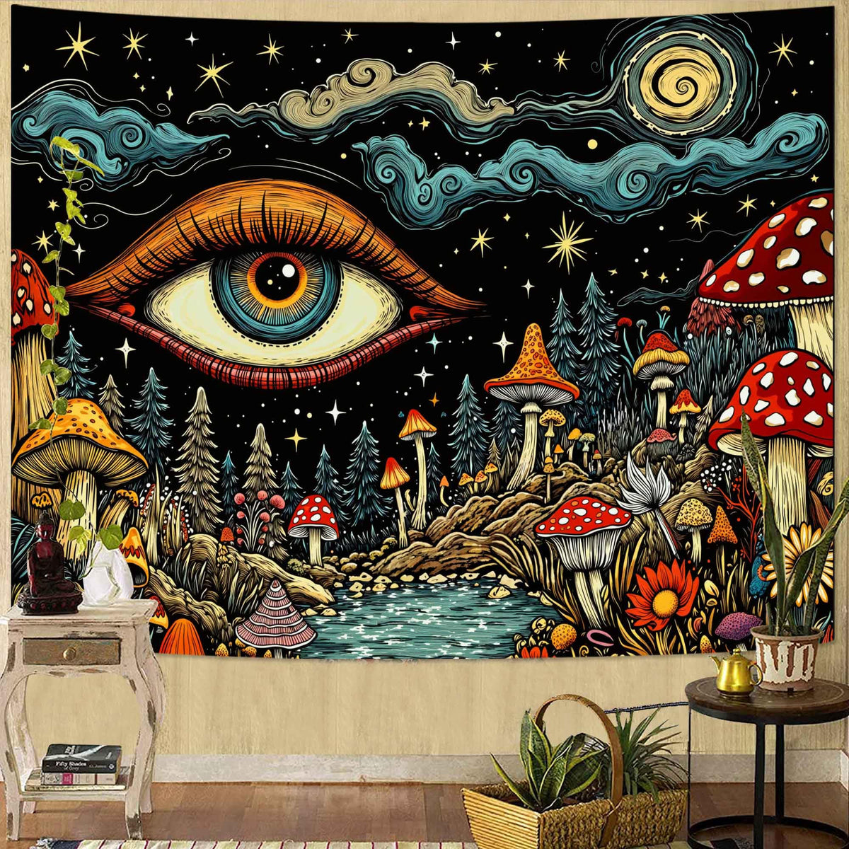 Lifeel Black and White Floral Tapestry, Boho Aesthetic Tapestries, Wall Hanging for Bedroom Living Room Dorm