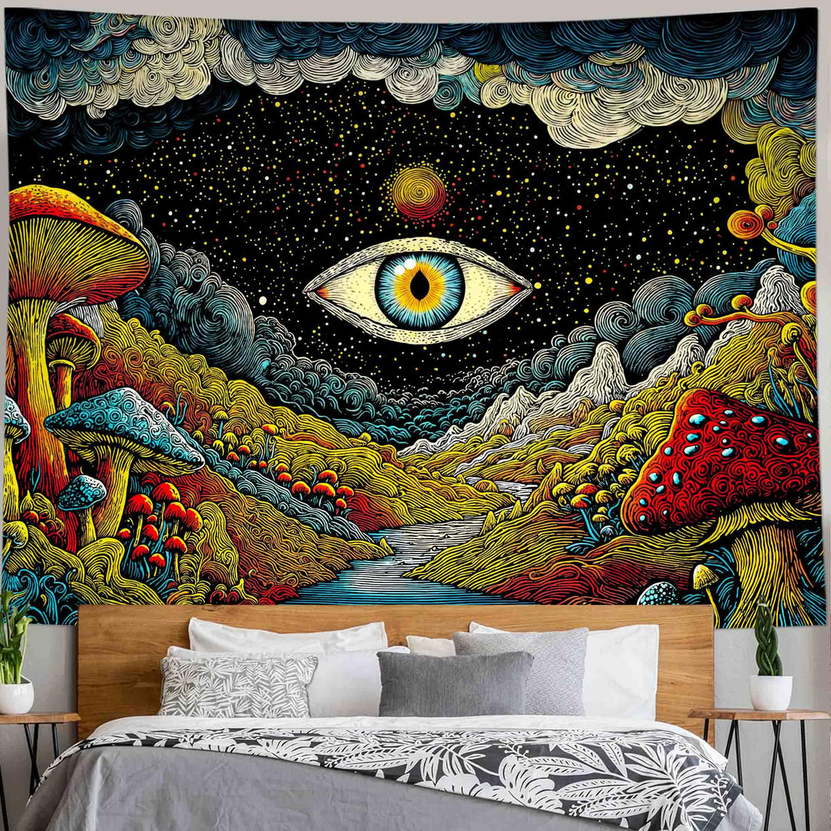 Yeoiat Mushroom Tapestry Hippie Tapestry for Bedroom Cute Tapestries Aesthetic Wall Tapestries Hanging for Bedroom Dorm Living Room (Mushroom, 36.00" X 48.00")
