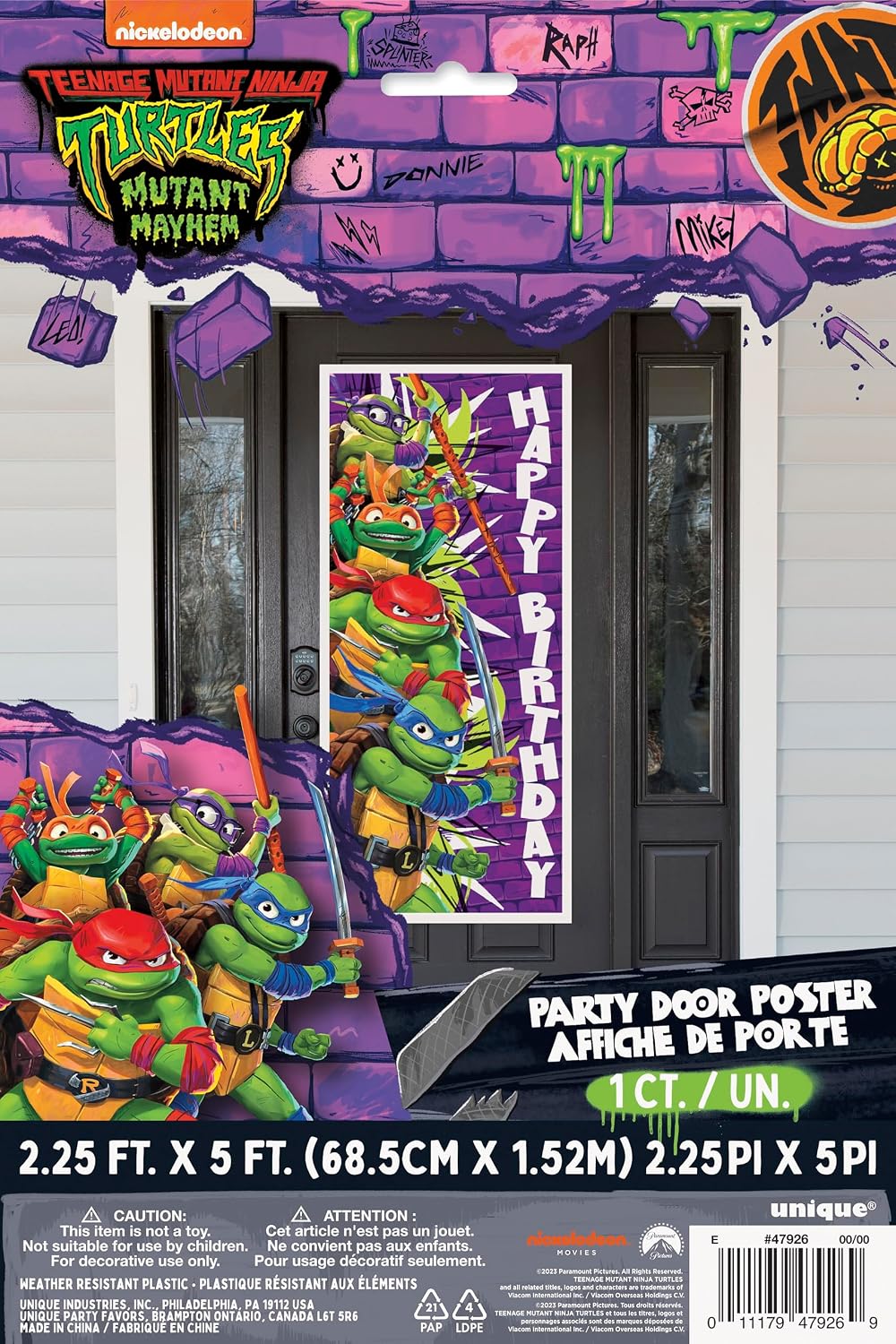 Teenage Mutant Ninja Turtles Birthday Door Poster - 27" x 60", 1 Count | Eye-catching Party Decoration for Kid's Parties