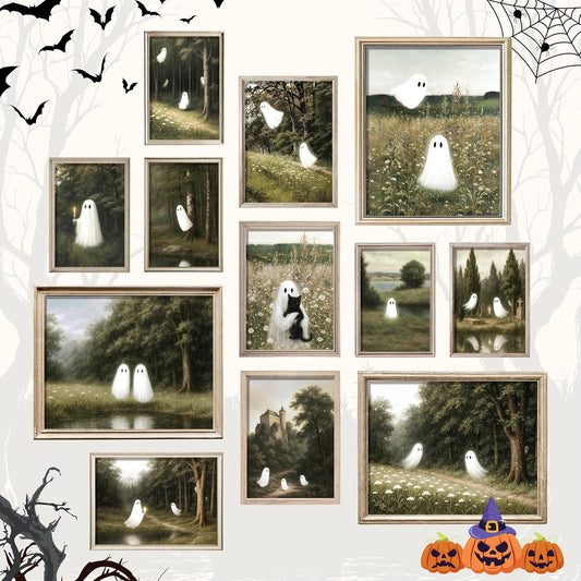 97 Decor Cute Ghost Wall Decor, 12 Pcs Vintage Halloween Prints