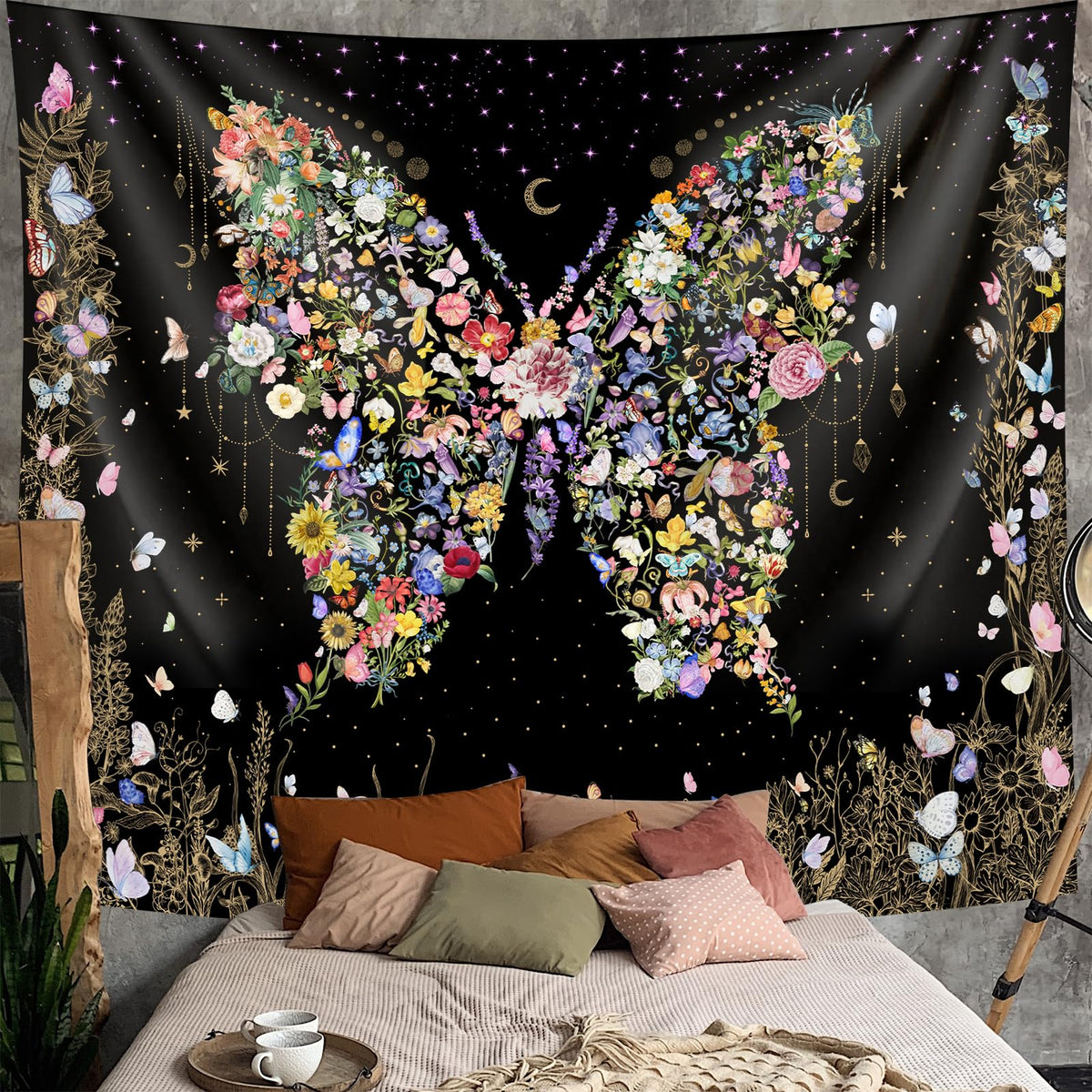 Damanse Floral Tapestry Wall Hanging Cute,Boho Wall Tapestry for Bedroom Aesthetic,Mandala Living Room Decor for Teen Girls (Flaxen, 34.80" x 47.20")