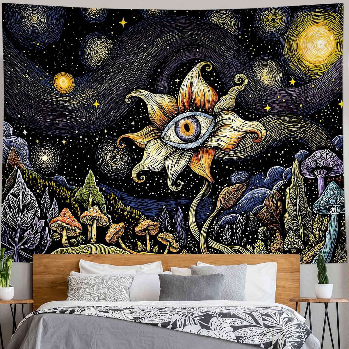 Yeoiat Mushroom Tapestry Hippie Tapestry for Bedroom Cute Tapestries Aesthetic Wall Tapestries Hanging for Bedroom Dorm Living Room (Mushroom, 36.00" X 48.00")