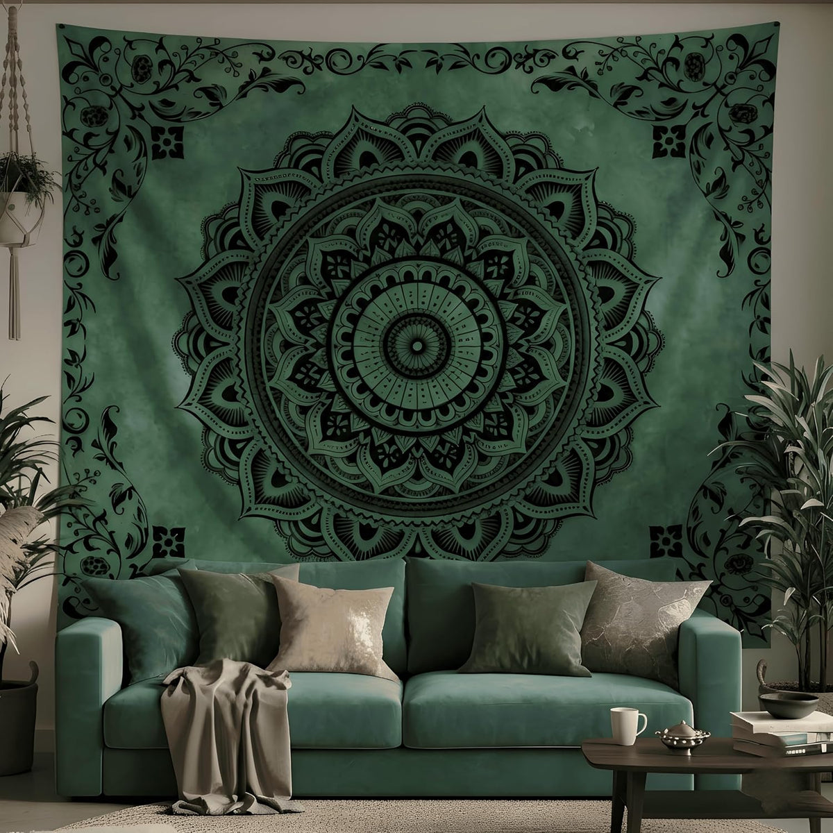 Tichgeim Green Hippie Tapestry Wall Hanging, Large Boho Mandala Tapestries
