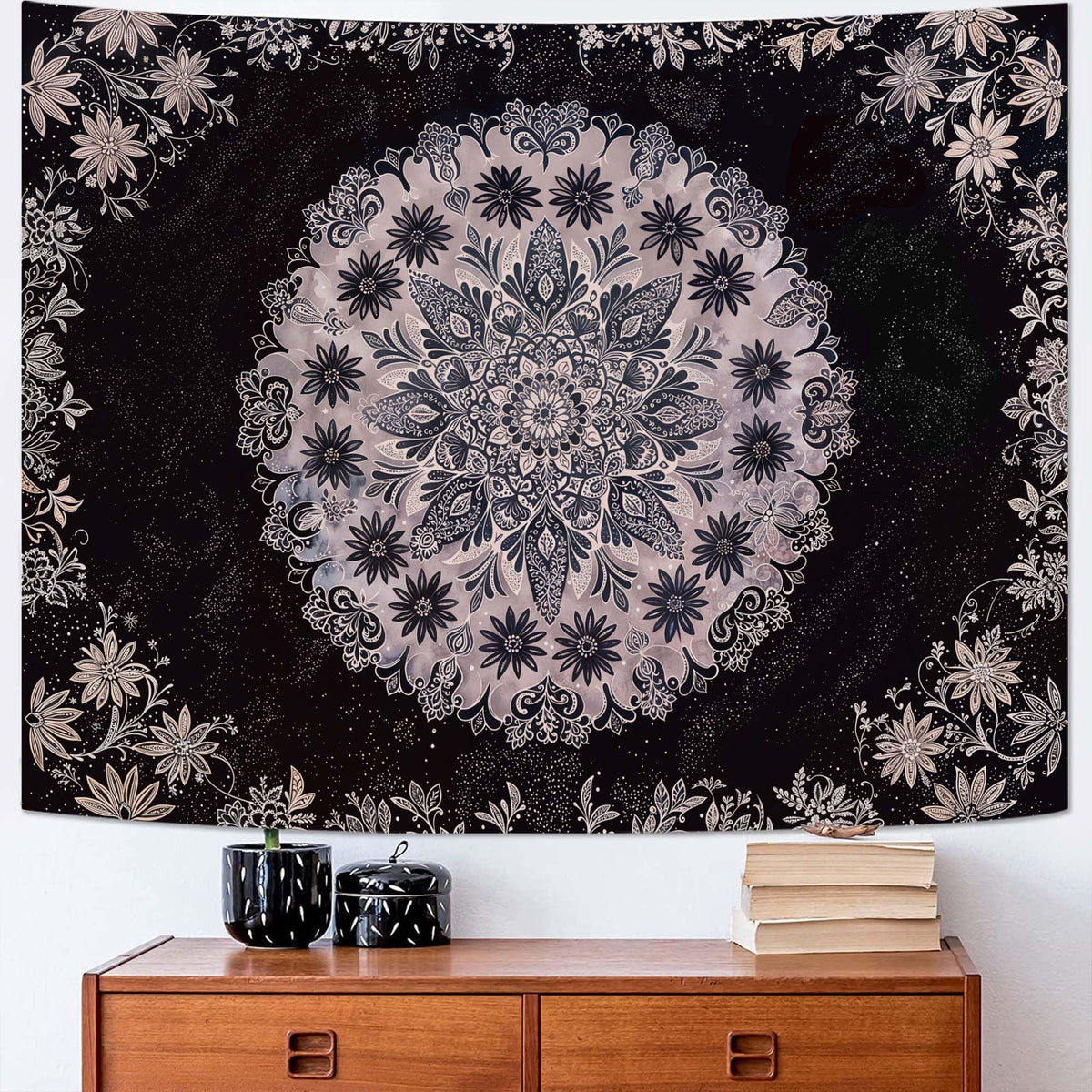 Fowocu Boho Floral Mandala Tapestry Wall Hanging Bohemian Flower Medallion Tapestry Aesthetic Beige Brown Hippie Indian Small Tapestries for Bedroom Living Room Dorm Decor 40 x 30 Inch